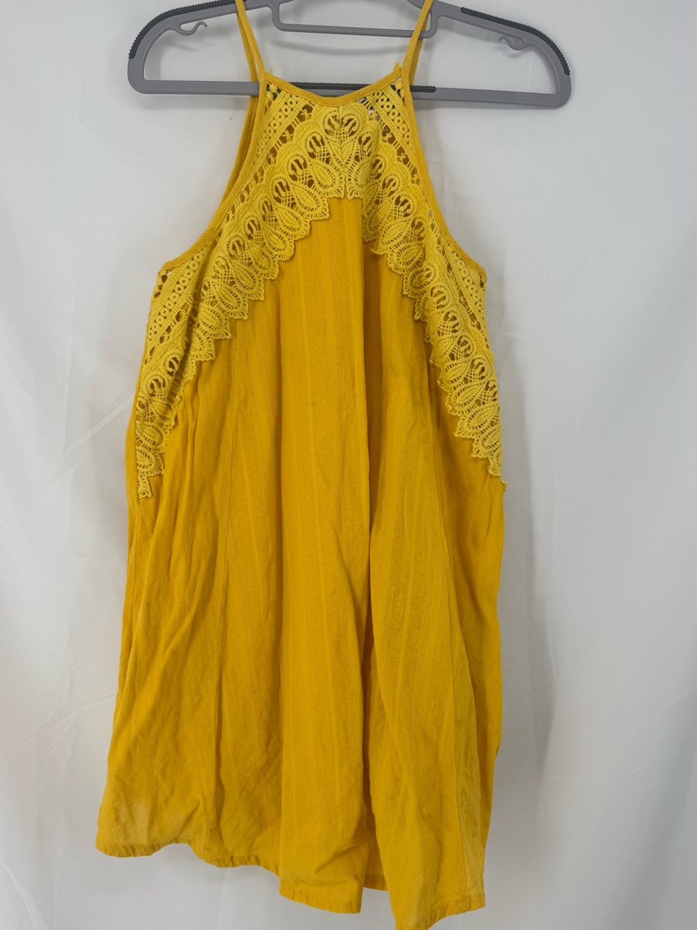 VENUS Yellow Crochet-Trim Mini Halter Dress 0269